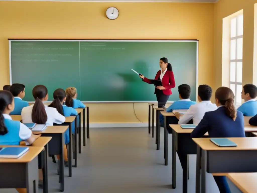 Clase moderna en Uruguay con tecnología digital, mezclando tradición y modernidad