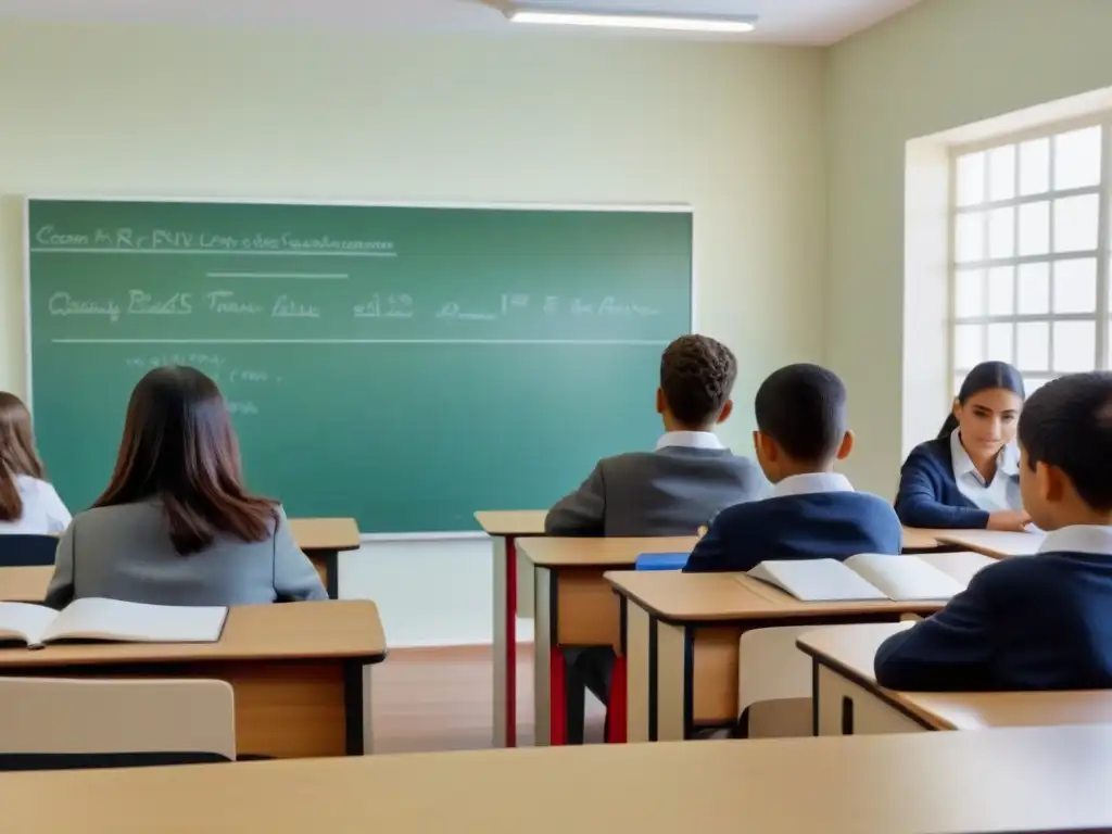 Realidad aumentada en aula uruguaya: integración futurista Clase en Uruguay con Realidad Aumentada integrada, alumnos interactúan con contenido digital