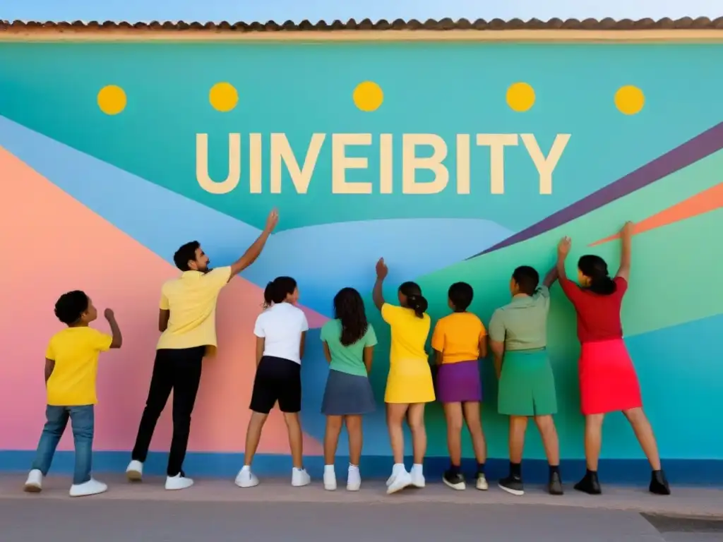 Colorido mural escolar en Uruguay muestra diversidad y unidad entre estudiantes, fomentando la educación