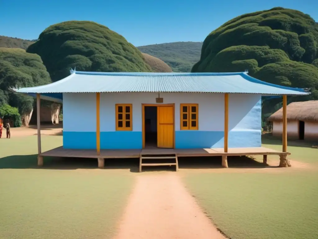 La educación de comunidades indígenas en Uruguay: escuela Guarani tradicional, niños jugando y aprendiendo en armonía con la naturaleza