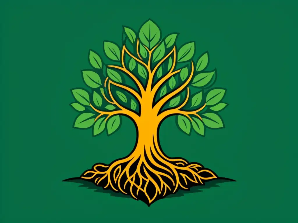 Árbol de la prosperidad financiera en Uruguay Ilustración detallada de un árbol próspero simbolizando el crecimiento sostenible y la estabilidad económica a través de la educación financiera en Uruguay