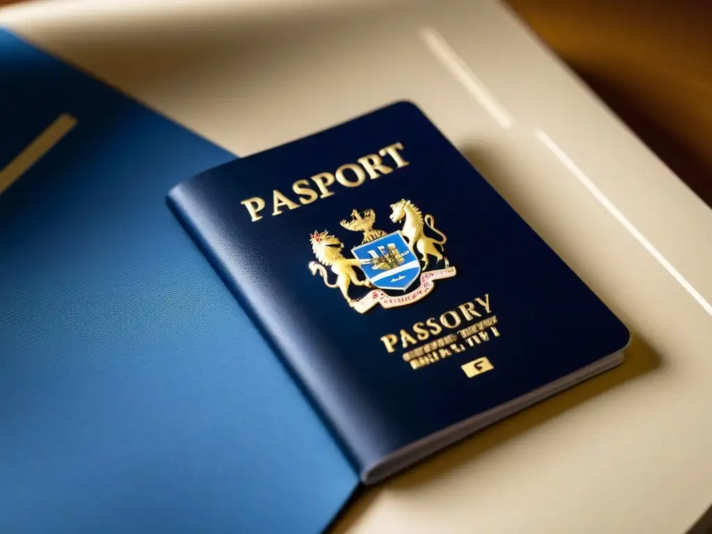 Detallado pasaporte con la bandera de Uruguay, simbolizando becas para estudiar en el exterior Uruguay