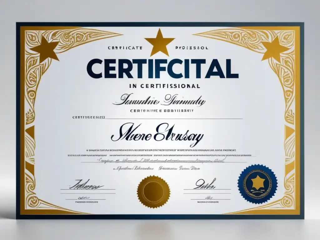 Certificado profesional creativo con diseño geométrico y colores de Uruguay Detalle de certificado profesional en la industria creativa de Uruguay con diseño geométrico sofisticado