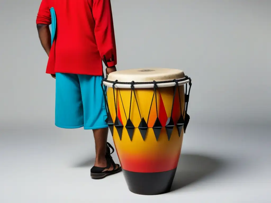 Detalles vibrantes de un tambor de candombe uruguayo, reflejo de la cultura y arte de Uruguay