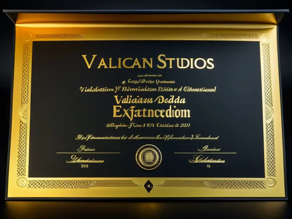 Diploma elegante con detalles en oro sobre fondo negro, 'Validación de estudios extranjeros en Uruguay'