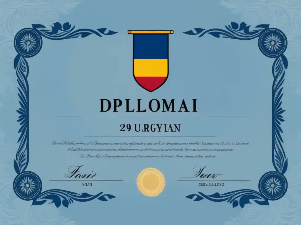 Diploma elegante con diseño detallado y bandera uruguaya sutil, para Programa certificación profesional en Uruguay