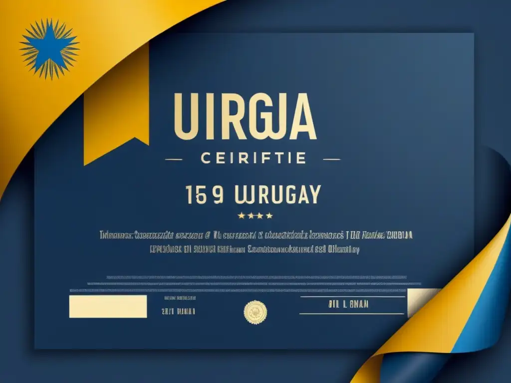 Diploma creativo con bandera de Uruguay Diploma estilizado con patrones geométricos y bandera de Uruguay, simbolizando certificaciones profesionales en la industria creativa uruguaya