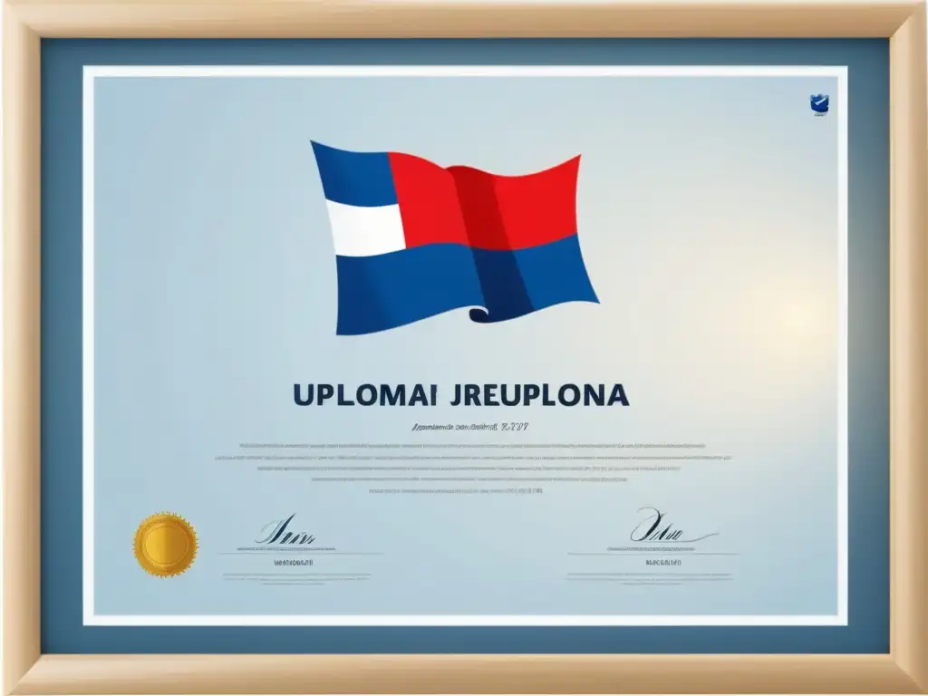 Diploma minimalista con colores de la bandera uruguaya, reflejando normativas de evaluación y acreditación en eLearning en Uruguay