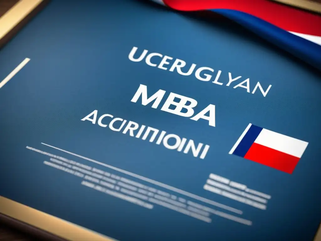 Diploma MBA moderno con la bandera uruguaya, representando la acreditación internacional MBA en Uruguay