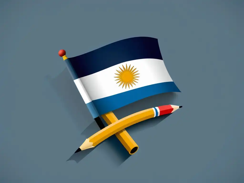 Diseño minimalista de la bandera uruguaya con símbolos educativos, normativas calidad educativa Uruguay