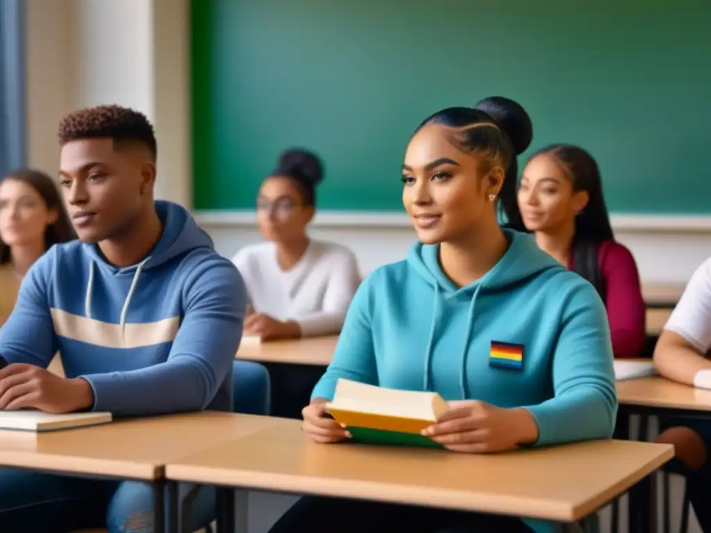 Inclusión y diversidad en la educación: estudiantes diversos en un aula, promoviendo la aceptación y la diversidad sexual en Uruguay