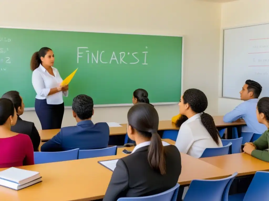 Diversidad en educación financiera inclusiva en Uruguay: estudiantes atentos en aula moderna