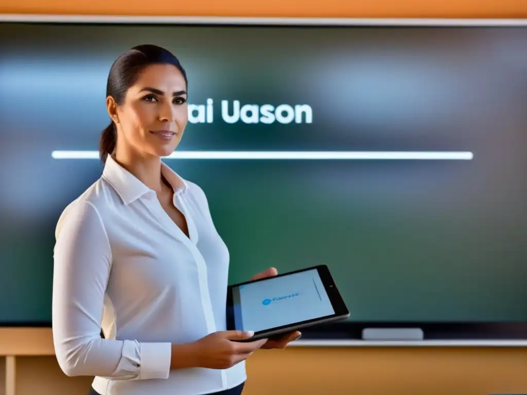 Un docente frente a tecnología digital en aula, destacando formación docente habilidades digitales Uruguay