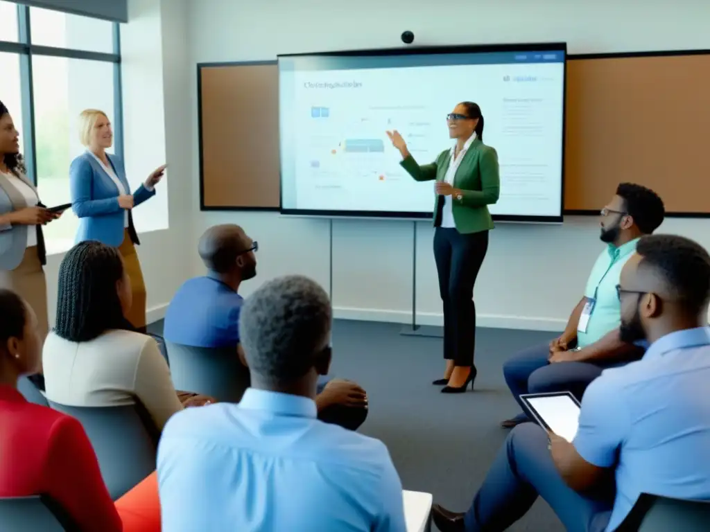 Formación docente para educación en Uruguay: Profesores colaborando en taller educativo innovador con tecnología moderna