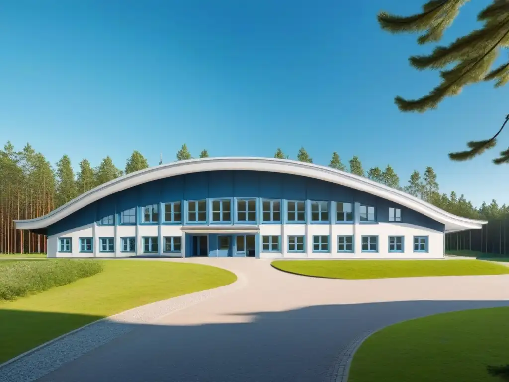 Edificio escolar finlandés: diseño moderno en armonía con la naturaleza Edificio escolar finlandés en Uruguay: diseño moderno y naturaleza exuberante bajo cielo azul