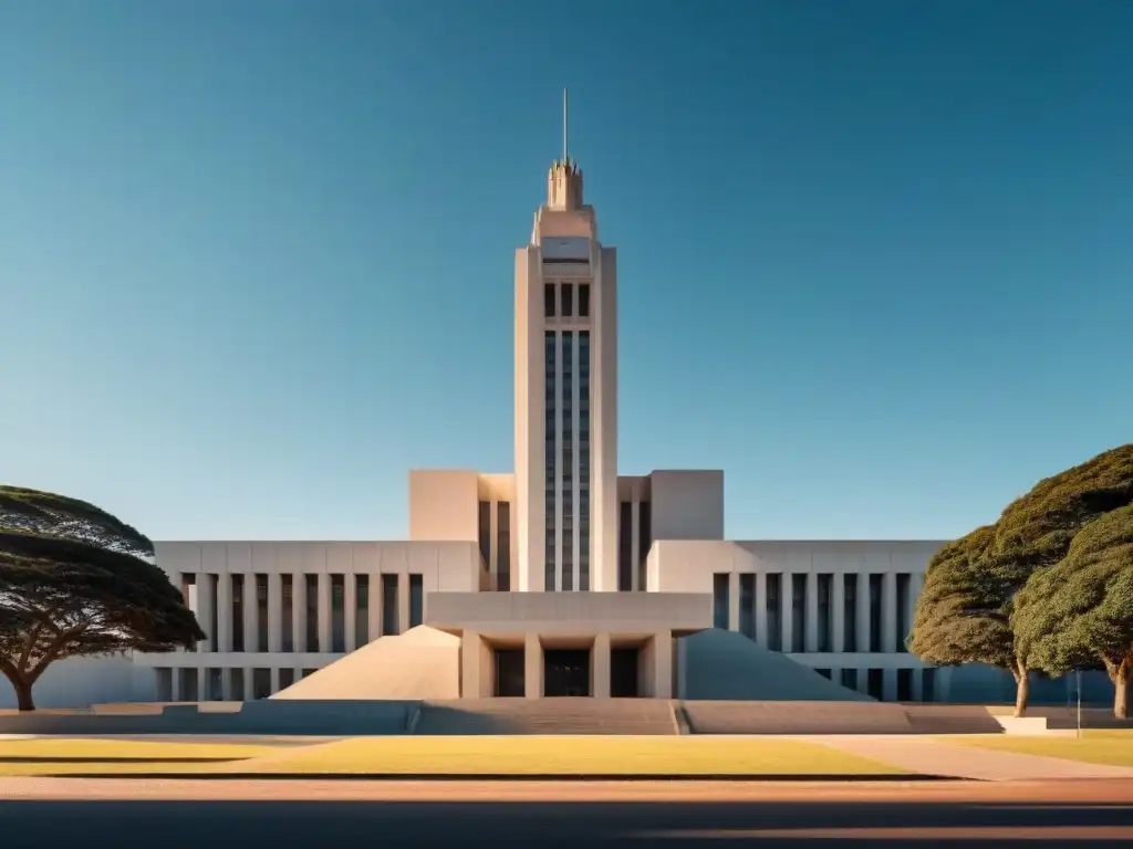 Edificio gubernamental uruguayo moderno y estilizado simbolizando oportunidades de crecimiento en el sector público de Uruguay