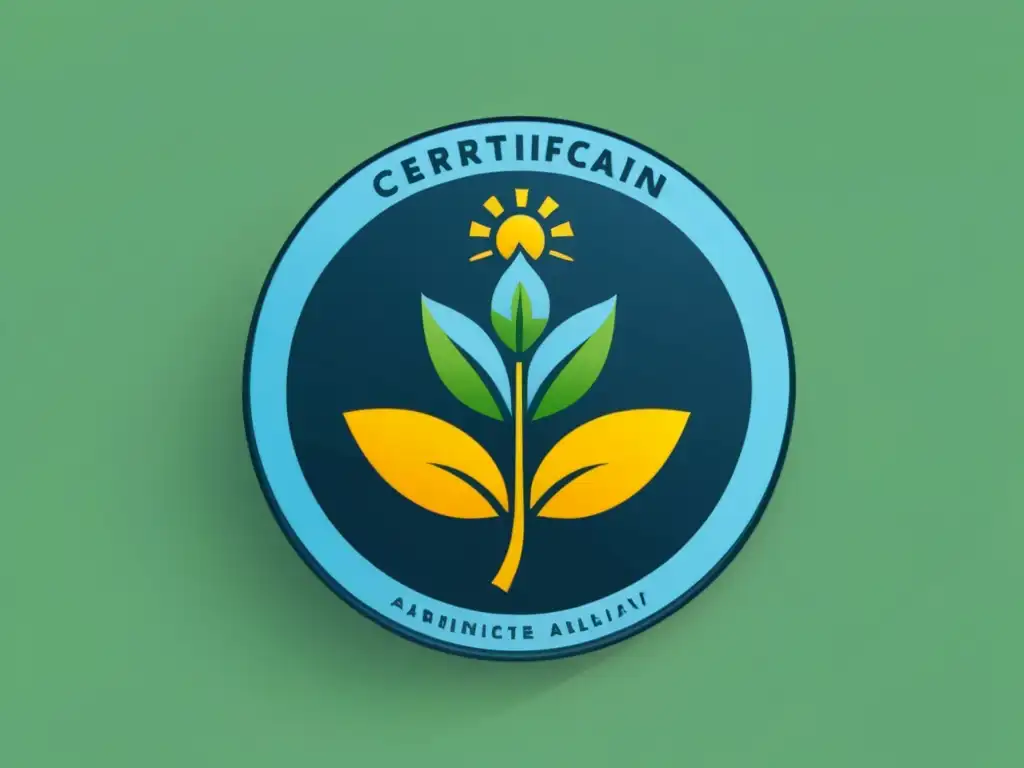 Un elegante distintivo de certificación agrícola en Uruguay, con diseño moderno y detalles representativos de crecimiento y sostenibilidad