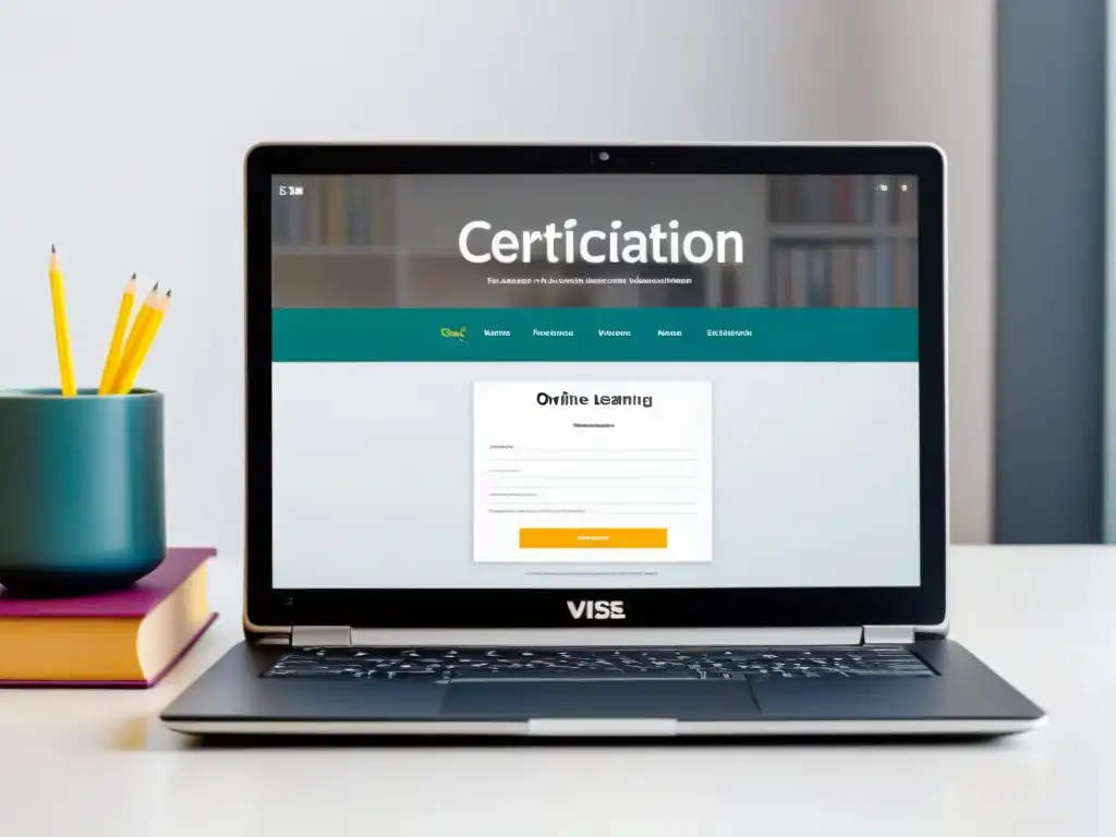 Un elegante portátil muestra cursos online con certificación en Uruguay en una plataforma educativa vibrante