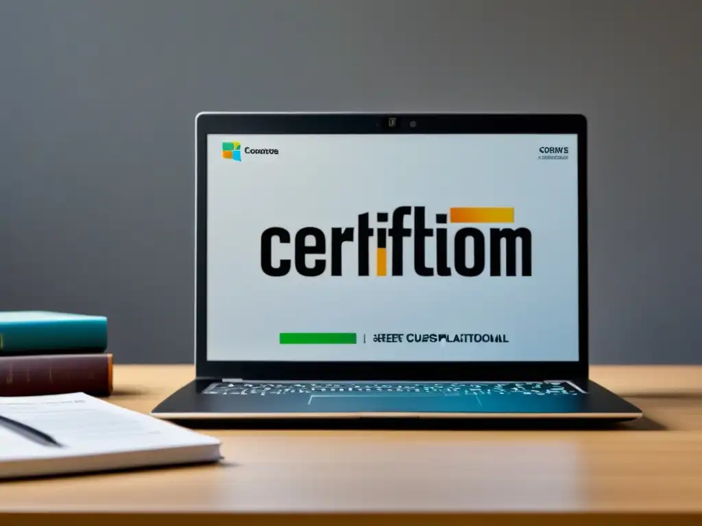 Un elegante portátil muestra una plataforma de cursos online certificados en Uruguay, transmitiendo enfoque y profesionalismo