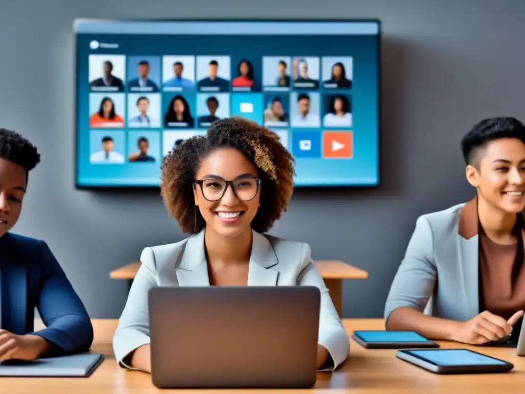 Un emocionante aula virtual con estudiantes y profesor en Uruguay, mostrando los mejores métodos de enseñanza