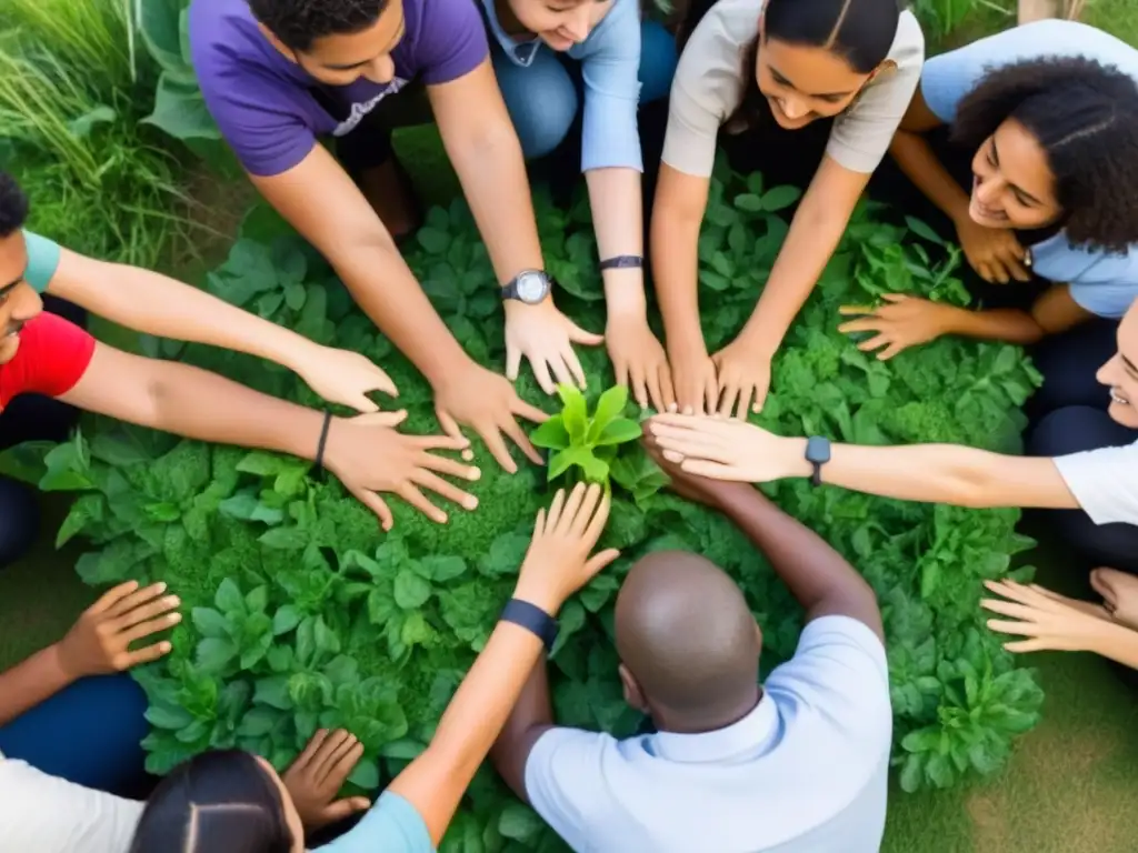 Equipo diverso colaborando en proyecto comunitario en Uruguay, unidos en armonía y progreso