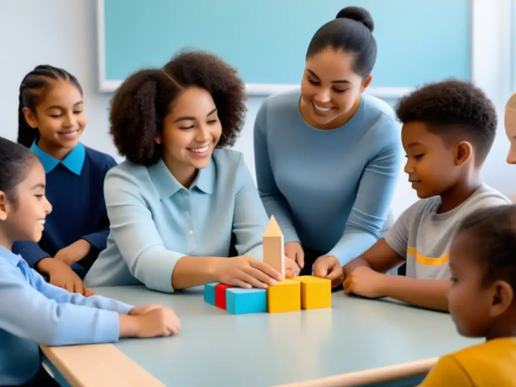 Una escena armoniosa de educación inclusiva en Uruguay: estudiantes de diferentes edades, etnias y habilidades colaboran en aula moderna y luminosa