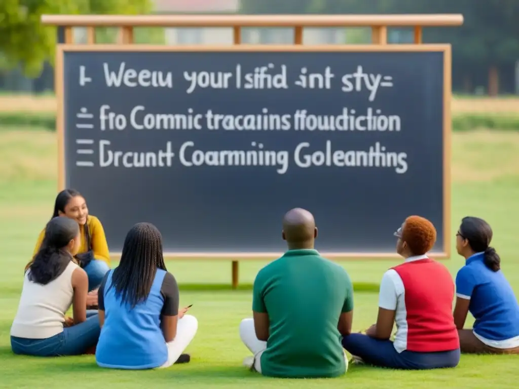 Una escena de inclusión educativa en Uruguay: diversidad de estudiantes y docente en círculo al aire libre, aprendiendo juntos