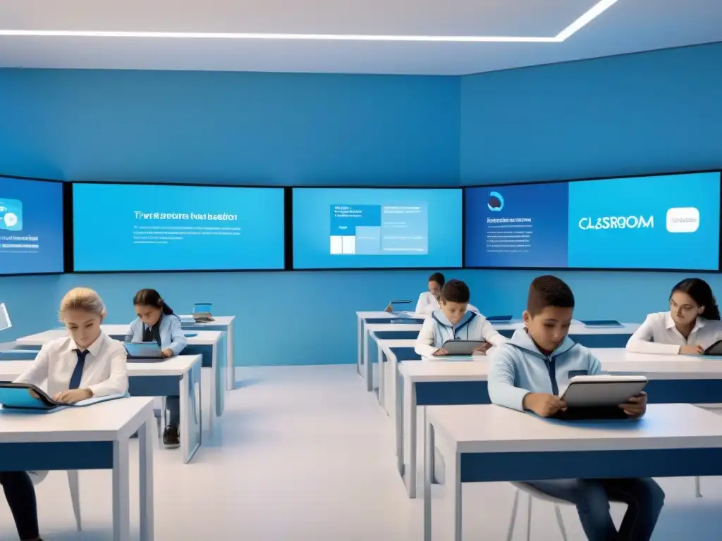 Escena futurista en aula de Uruguay con tecnología educativa AdTech