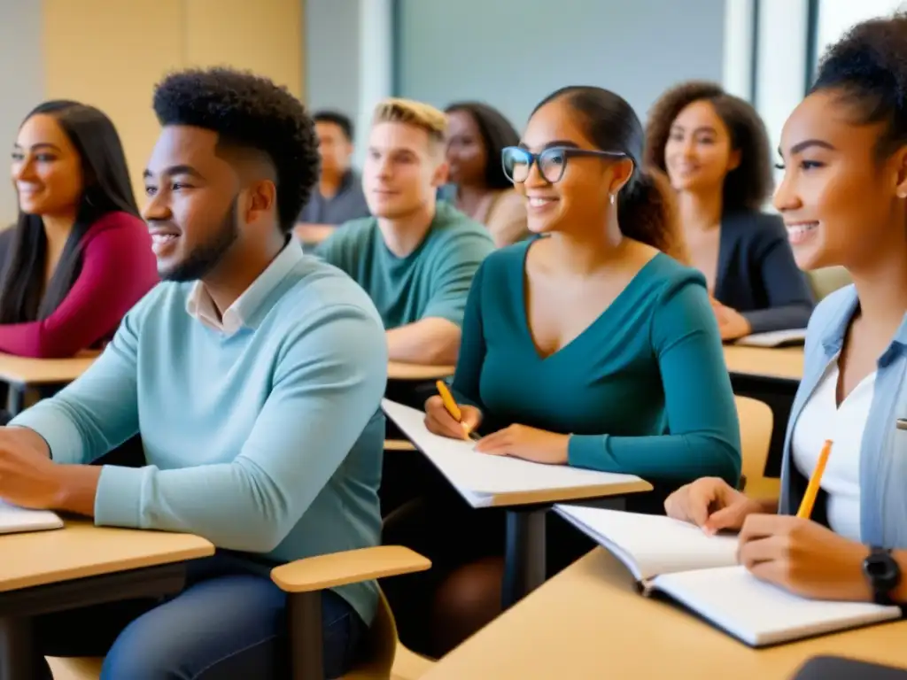 Una escena vibrante de diversidad en el aula, con estrategias inclusivas educación superior