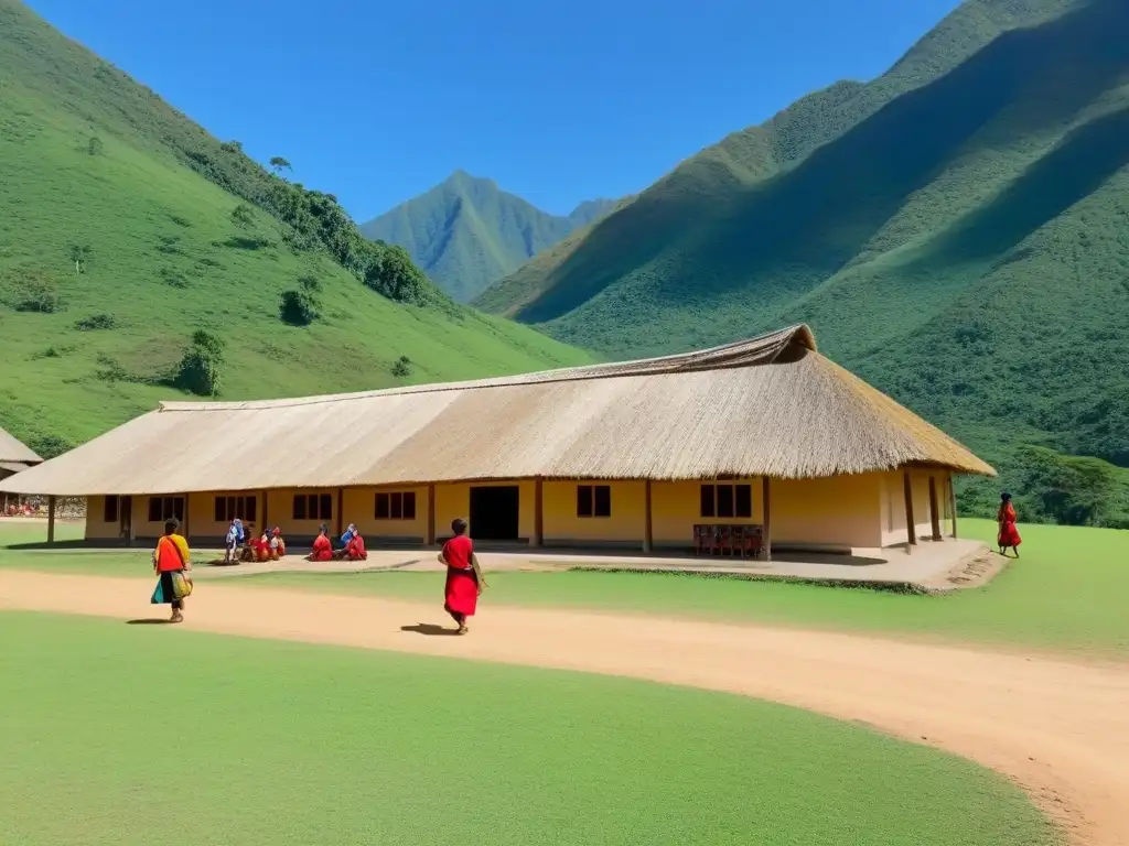 Una escuela comunitaria indígena en armonía con la naturaleza, niños emocionados por aprender