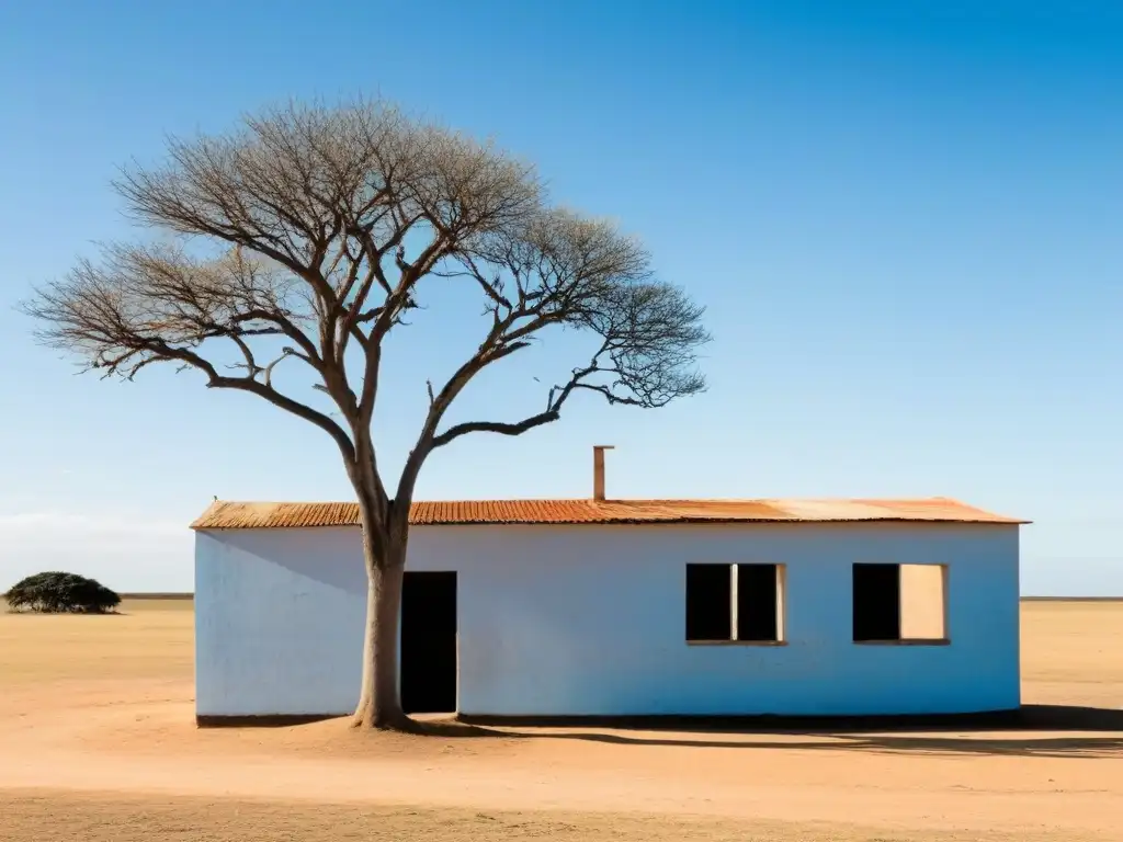 Una escuela humilde en Uruguay, rodeada de tierra árida, con paredes simples