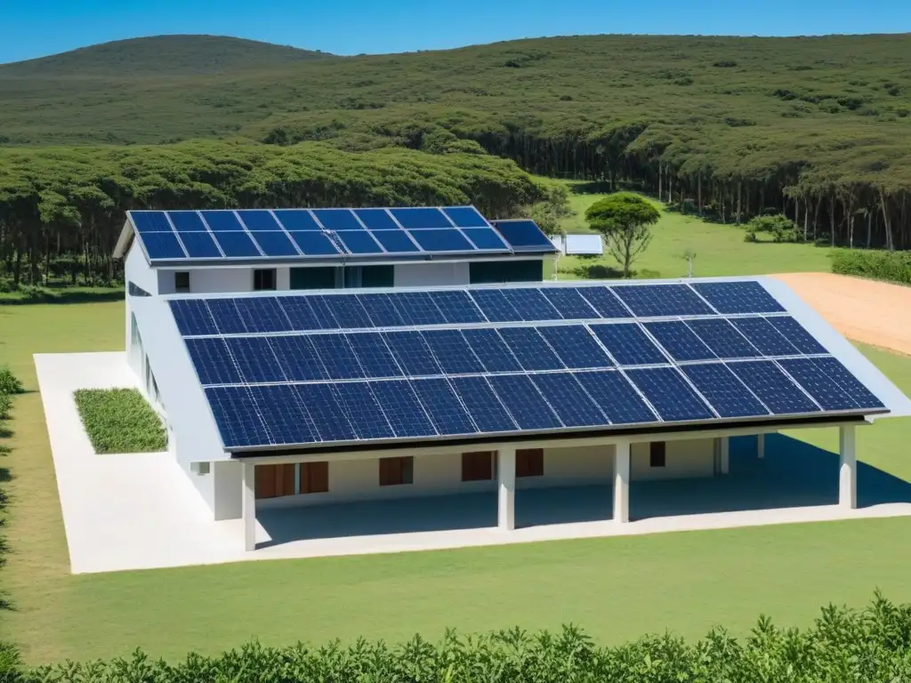 Escuela rural en Uruguay con paneles solares, educación sostenible y naturaleza