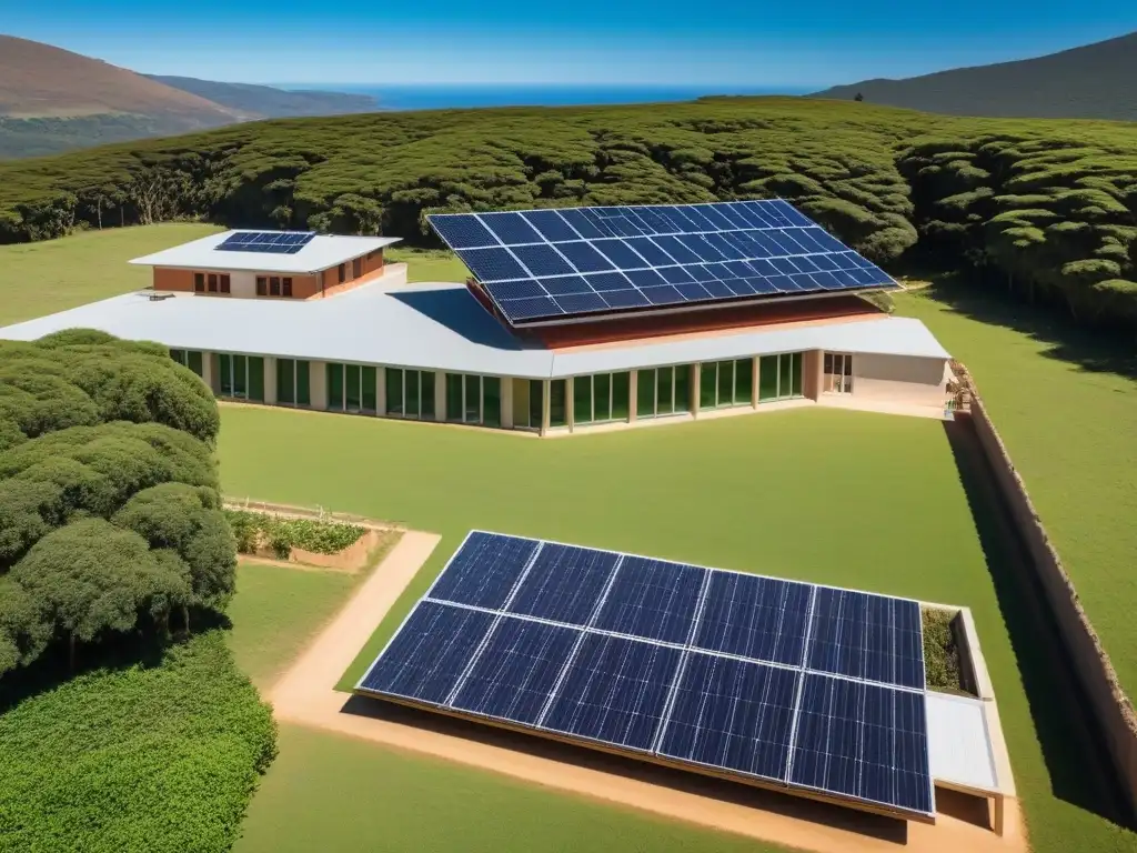 Escuela rural uruguaya con paneles solares, educación sostenible en Uruguay con energía solar