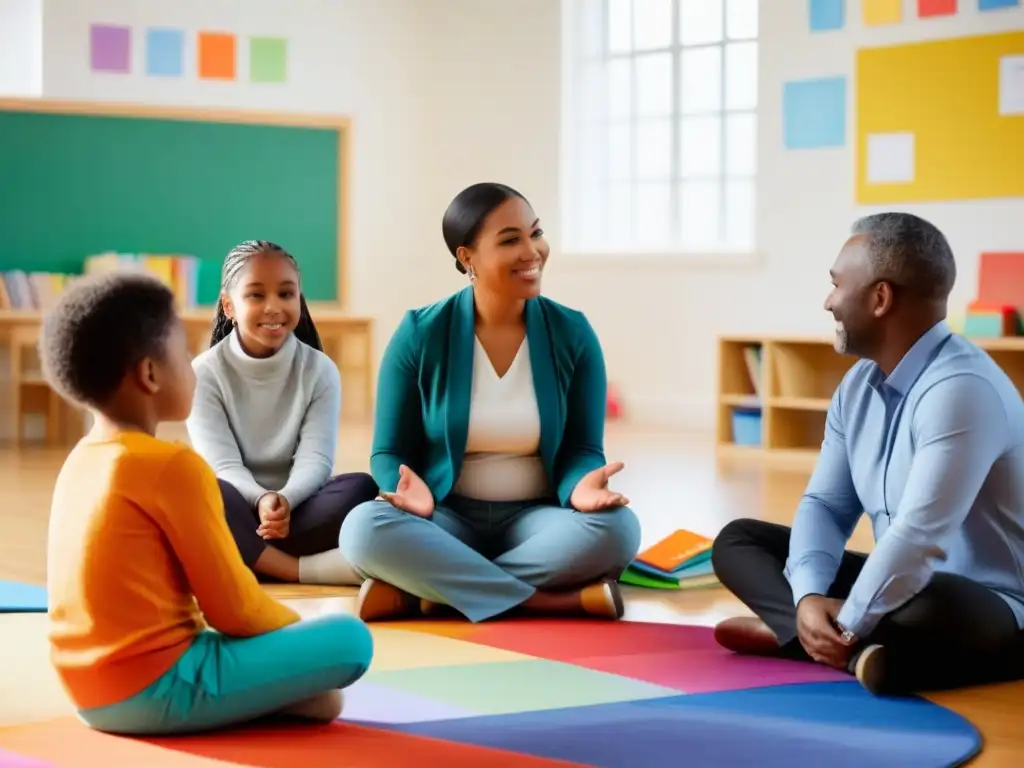 Un espacio luminoso y colaborativo, familias diversas participan en taller de educación inclusiva en Uruguay