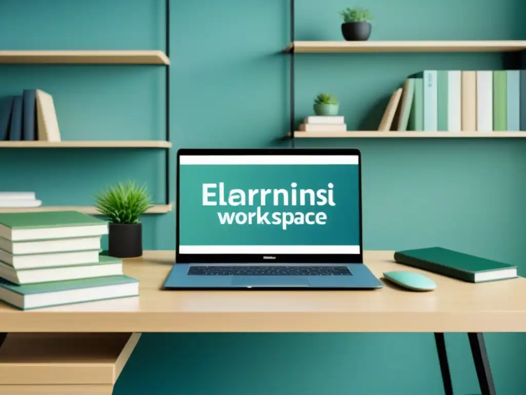 Un espacio de trabajo minimalista con laptop y libros educativos, transmitiendo calma y enfoque para elearning autónomo en Uruguay