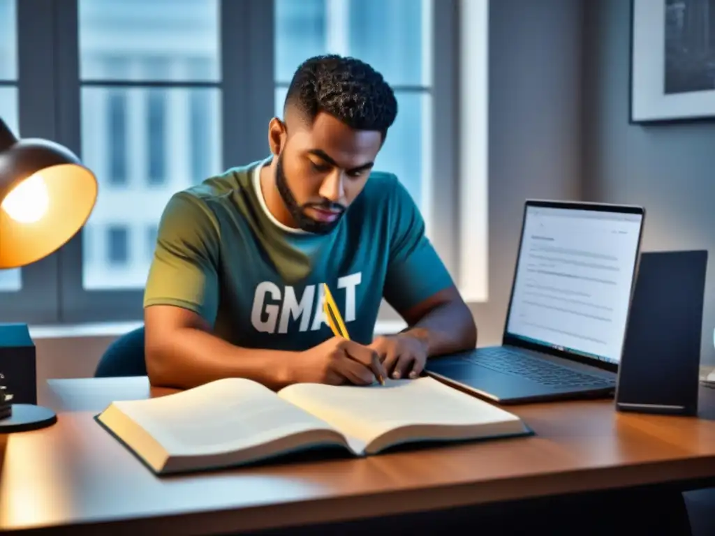 Un estudiante concentrado preparando el GMAT para MBA en Uruguay