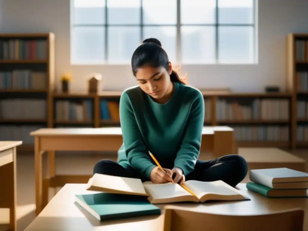 Estudiante inmerso en creatividad en aula moderna de Uruguay