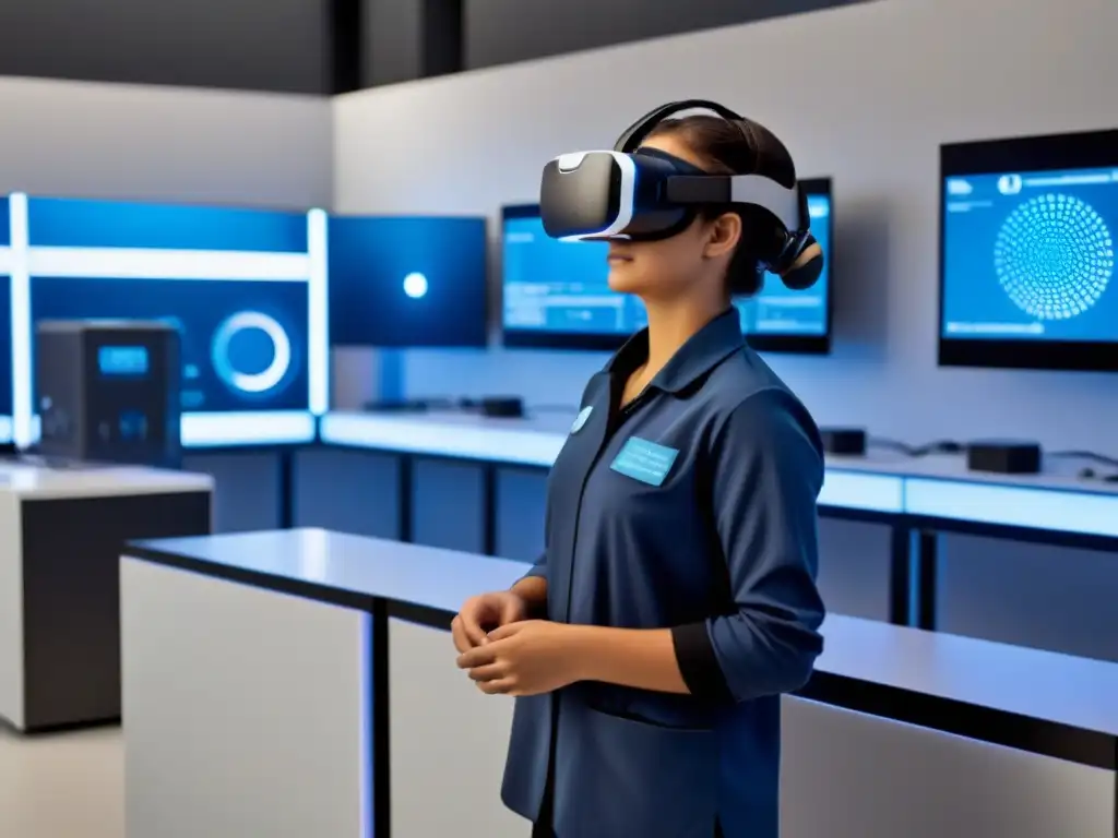 Un estudiante inmerso en un laboratorio virtual futurista