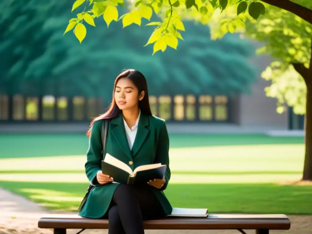 Una estudiante reflexiva se prepara emocionalmente para la universidad, rodeada de naturaleza