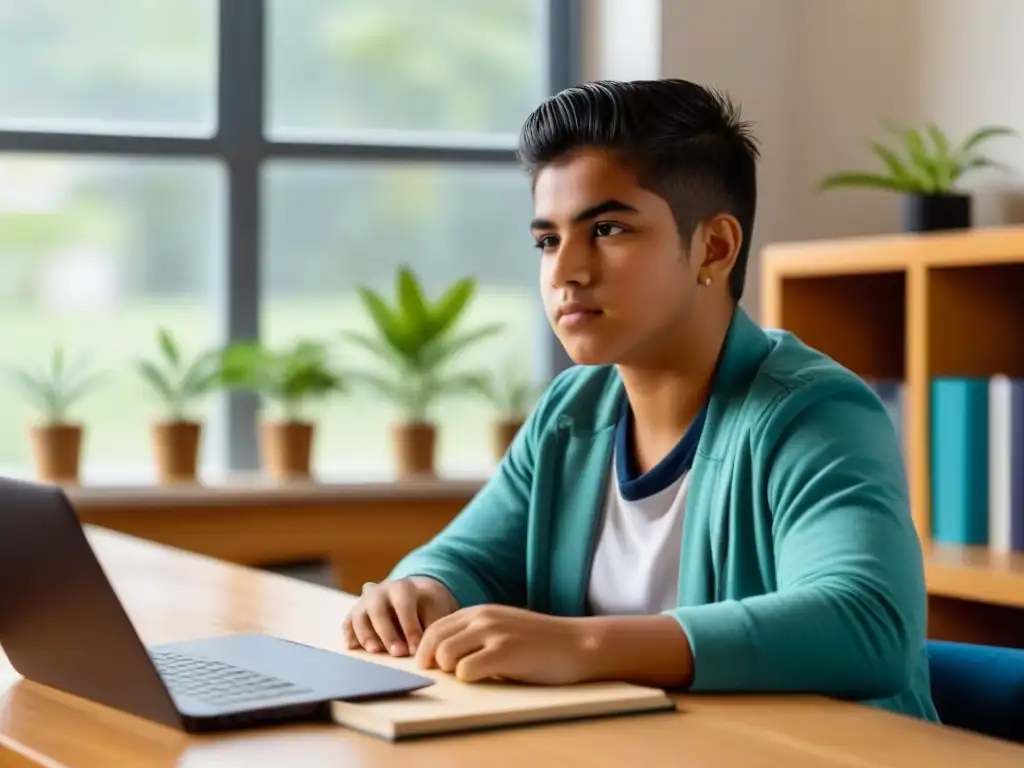 Estudiante en Uruguay demuestra resiliencia rodeado de libros y tecnología en un ambiente inspirador