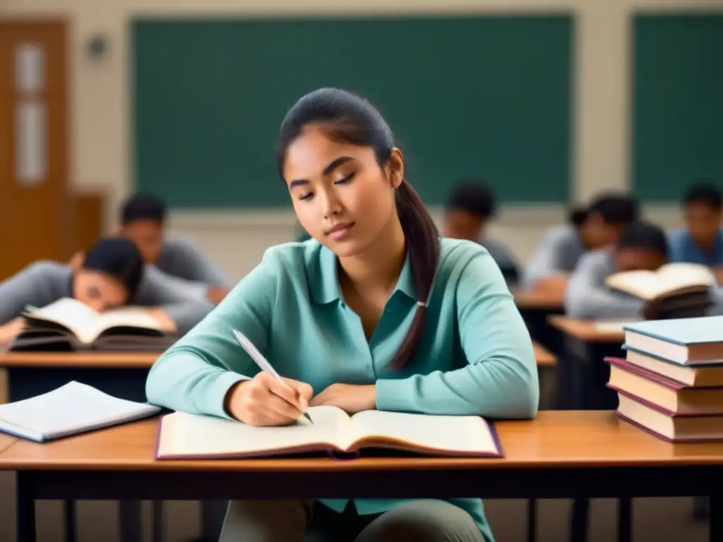 Estudiante tranquilo preparándose para exámenes con técnicas de estudio en Uruguay