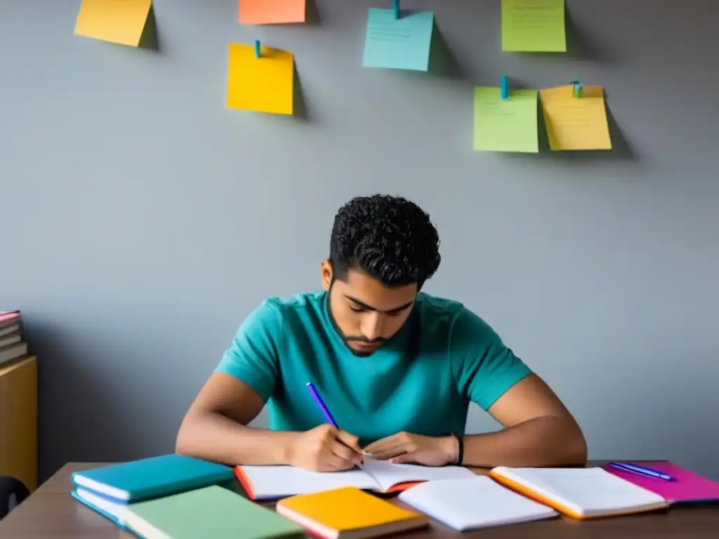 Un estudiante uruguayo concentrado en sus diarios de aprendizaje