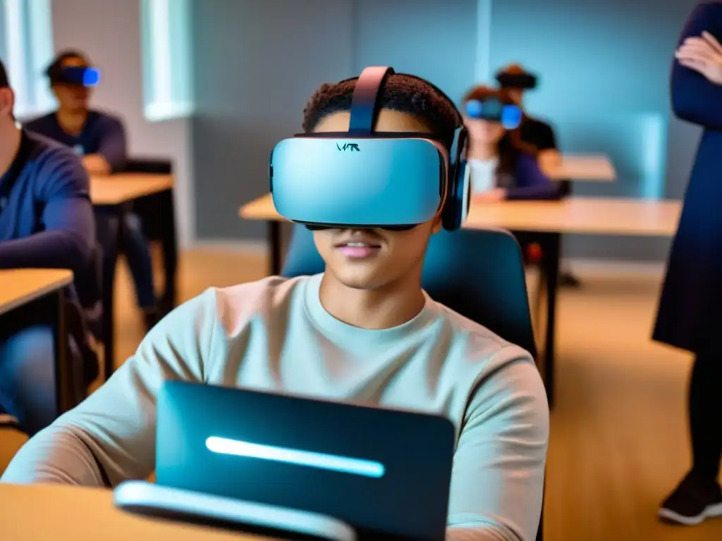 Estudiante uruguayo en simulación educativa de Realidad Virtual, curioso y comprometido