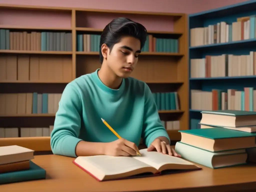 Estudiante uruguayo leyendo 'Ariel' de Enrique Rodó, con expresión reflexiva