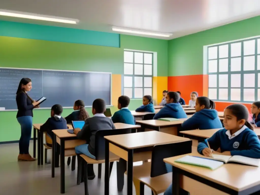 Estudiantes diversos participando en actividades educativas en un aula de Uruguay
