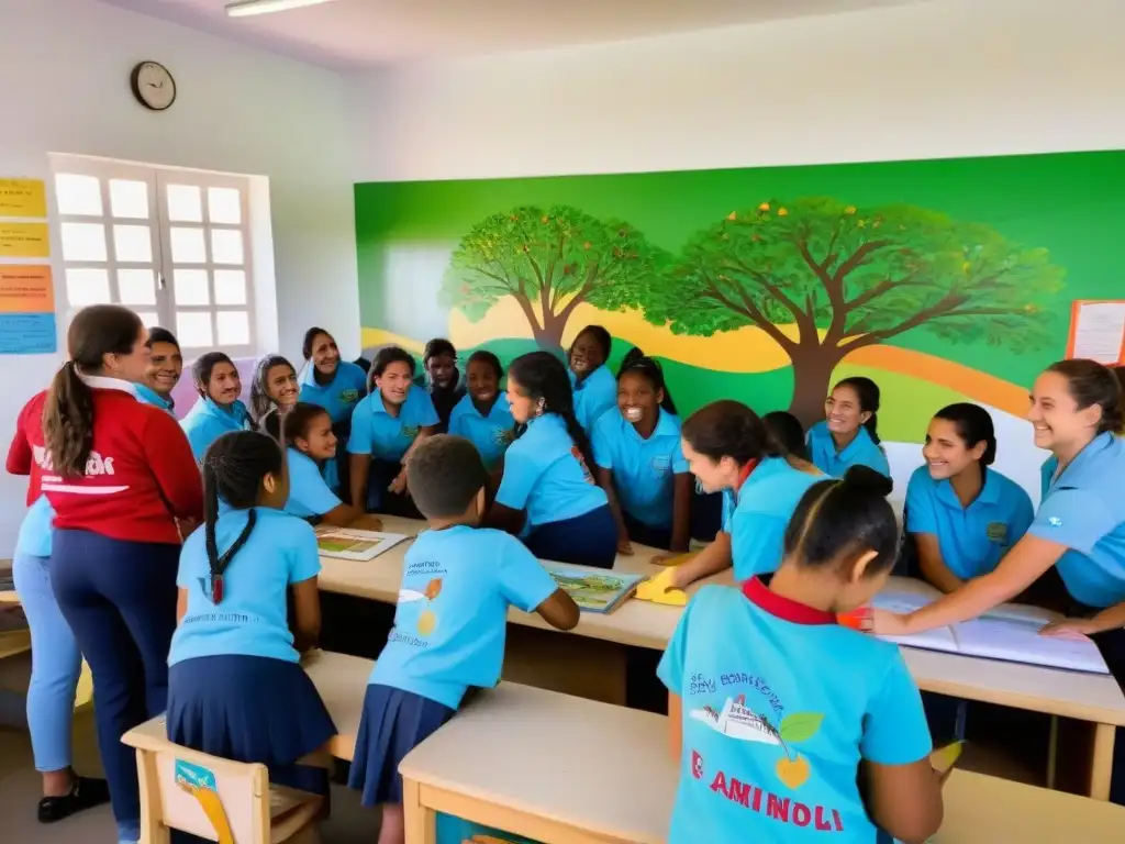 Estudiantes de Uruguay realizan Aprendizaje Servicio, pintando murales y plantando árboles, demostrando colaboración y entusiasmo