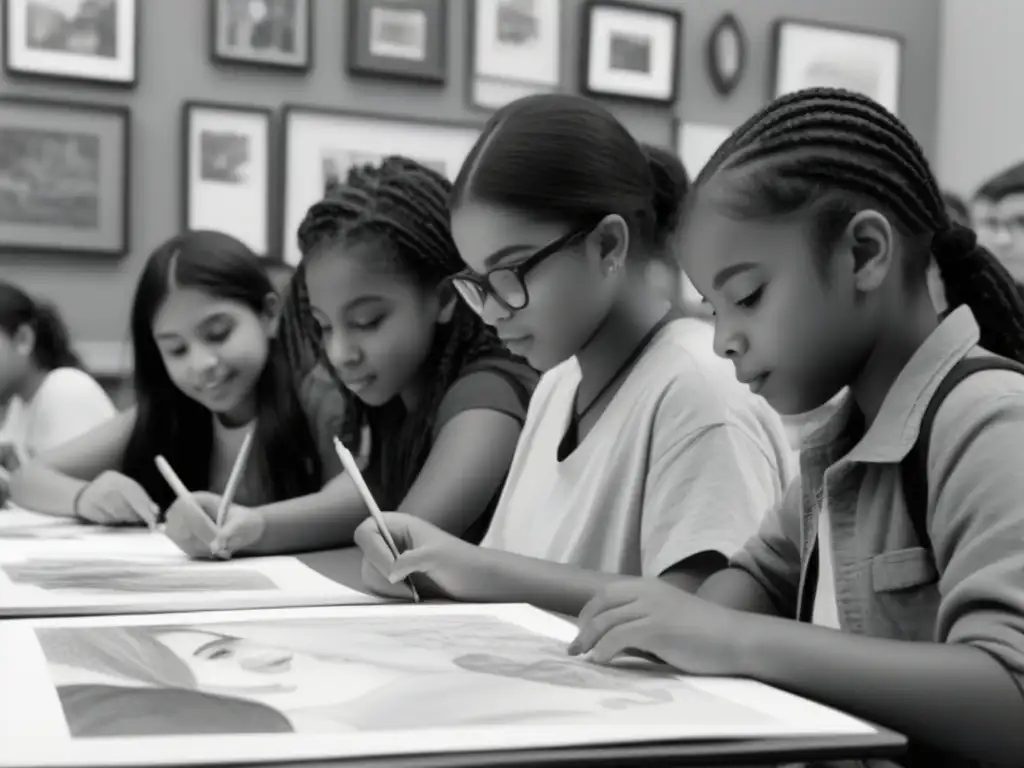 Diversos estudiantes crean arte juntos, reflejando los beneficios del arte en educación