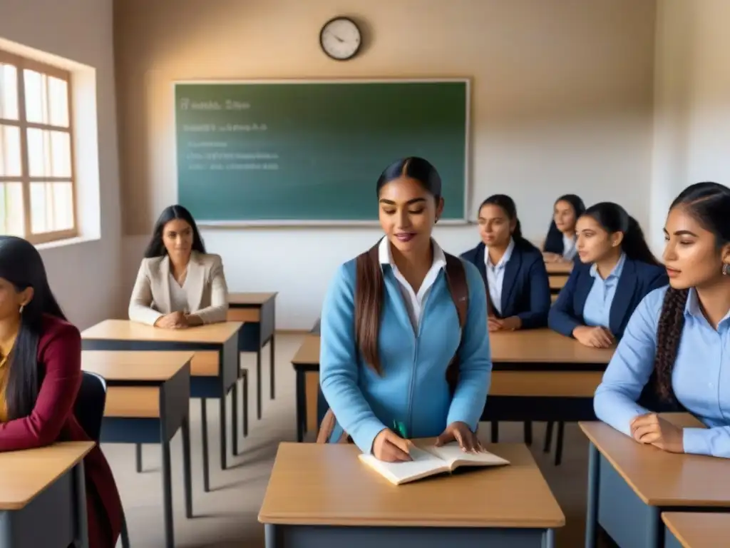 Estudiantes diversos participando en un aula bilingüe en Uruguay, reflejando el éxito de los programas bilingües en el país
