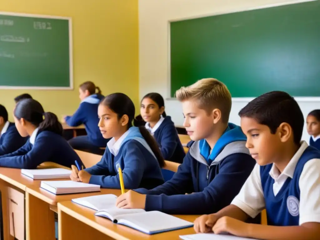 Estudiantes en aula uruguaya con herramientas digitales educación comunitaria Uruguay