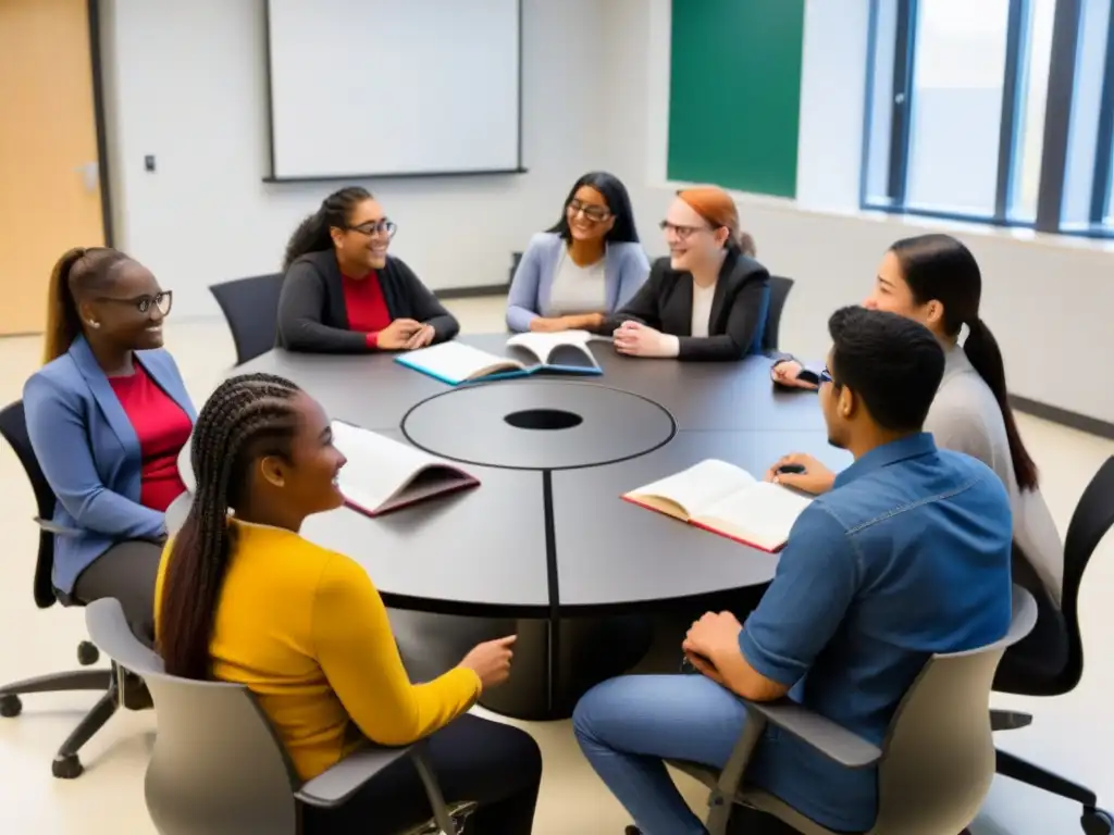 Estudiantes diversos colaboran en aula inclusiva con estrategias inclusivas educación superior